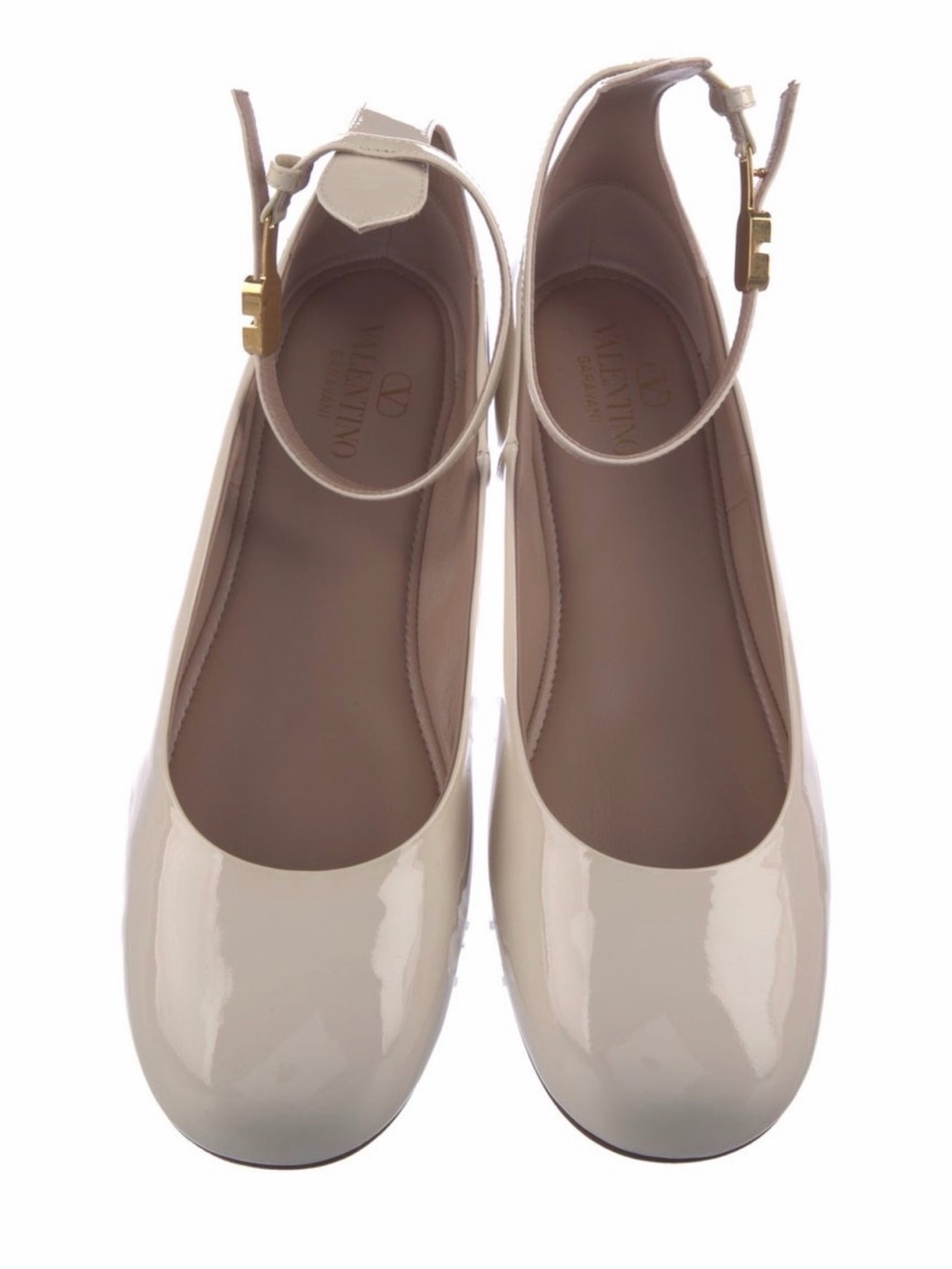 Valentino Patent Leather Ankle-Strap Ballet Flat - Cream